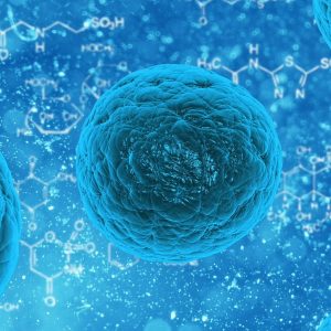 close up of a blue cell with blue background