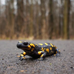 close up of a salamander on a road