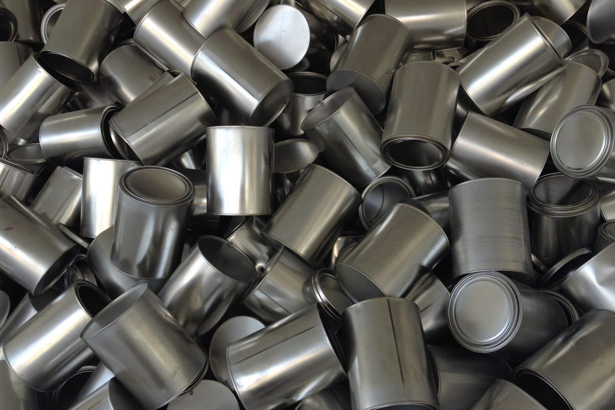 close up of a pile of tin cans without rappers