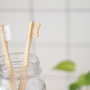 two toothbrushes in a jar