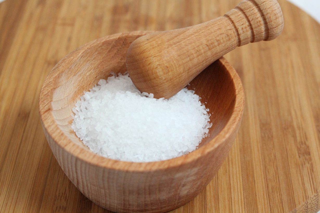 wooden bowl full of salt