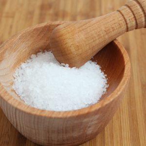 wooden bowl full of salt
