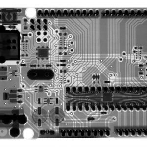black and white photo of a microchip