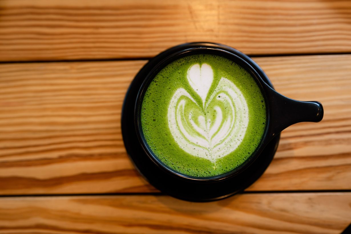 cup of a green tea latte