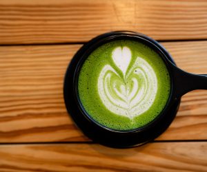 cup of a green tea latte