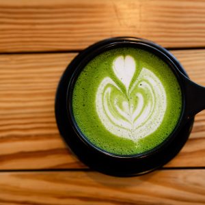 cup of a green tea latte