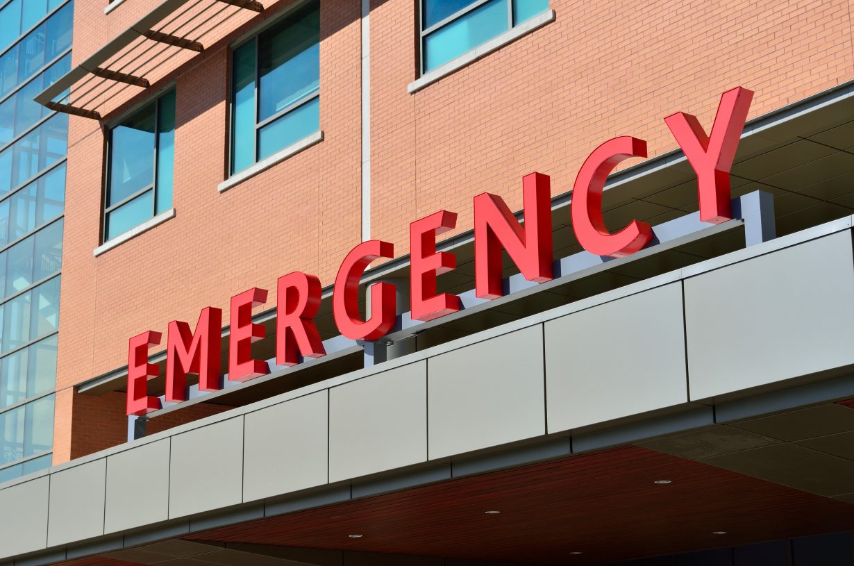 close up of emergency sign on a hospital