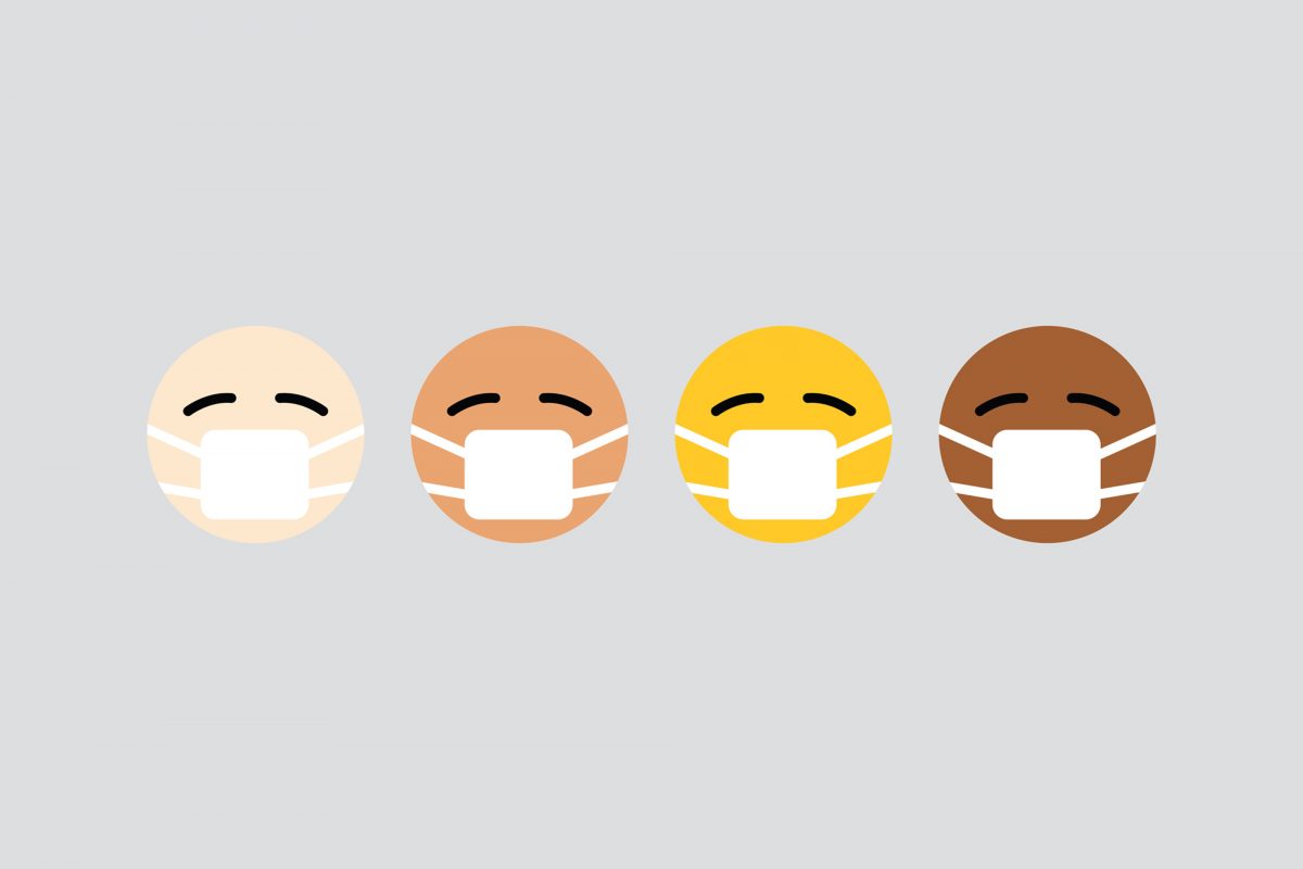 illustrated faces with mouth guards