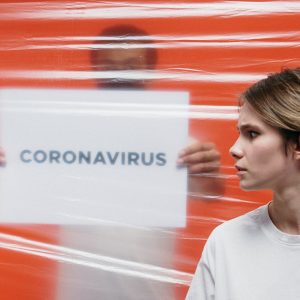 person quarantined with coronavirus sign