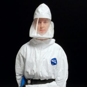 woman wearing personal protective equipment