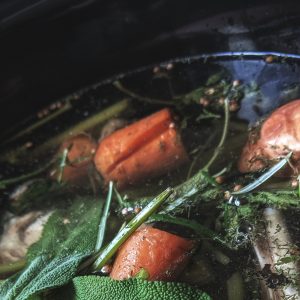 photo of bone broth on stove