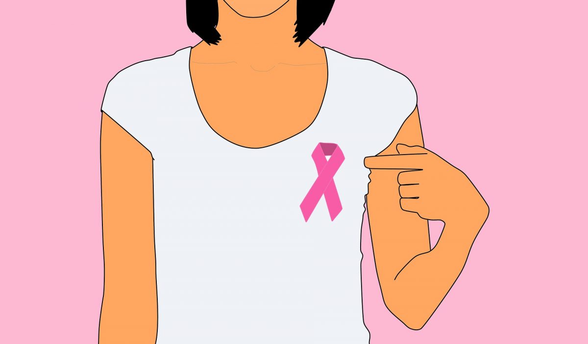 illustration of a woman with a breast cancer ribbon