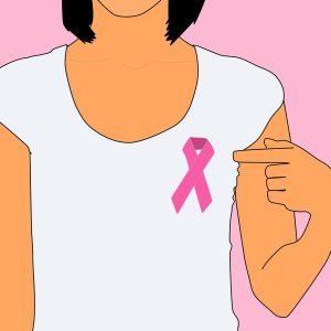 illustration of a woman with a breast cancer ribbon
