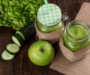green juice in jars