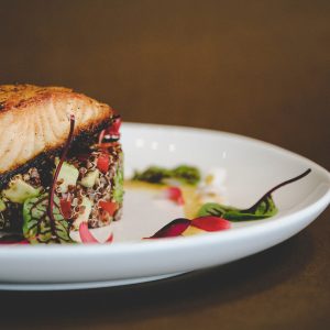 salmon on a white plate