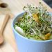 bowl of salad with broccoli sprouts on the top