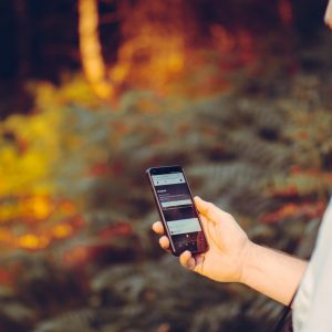 man looking at his phone app